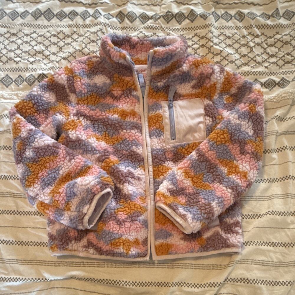 Cat & Jack Girls Sherpa Fleece Full Zip Jacket Pockets Multicolor Camo 6/7